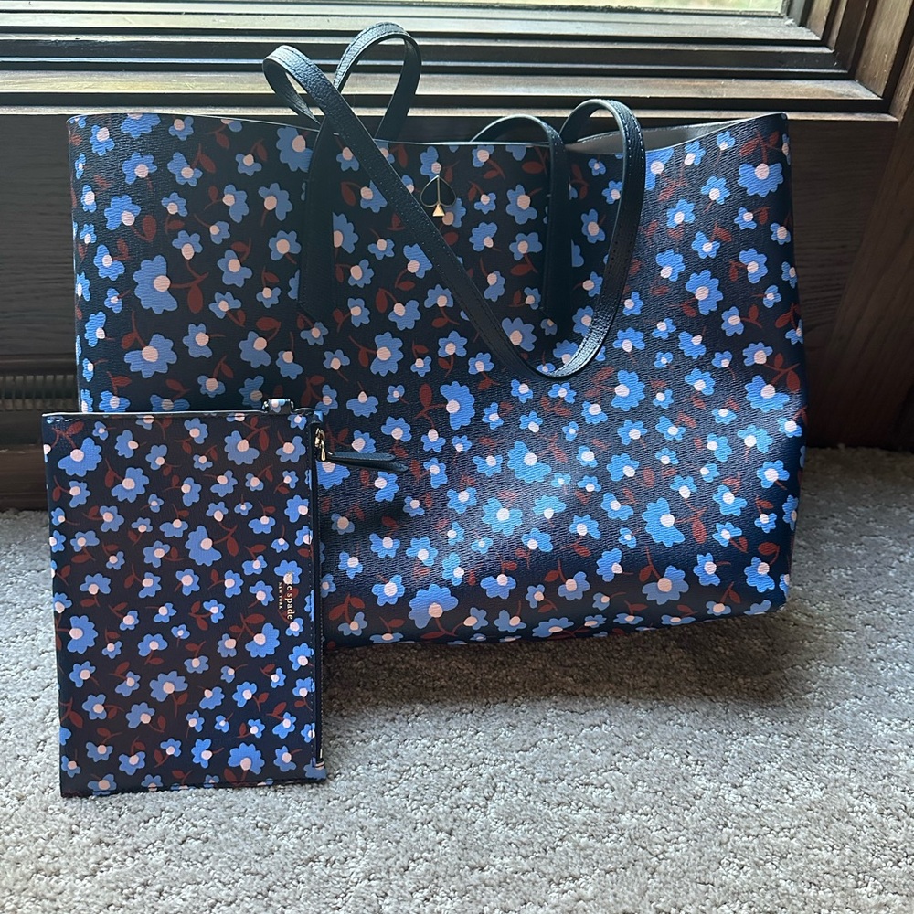 Kate Spade Blue and Brown Floral tote